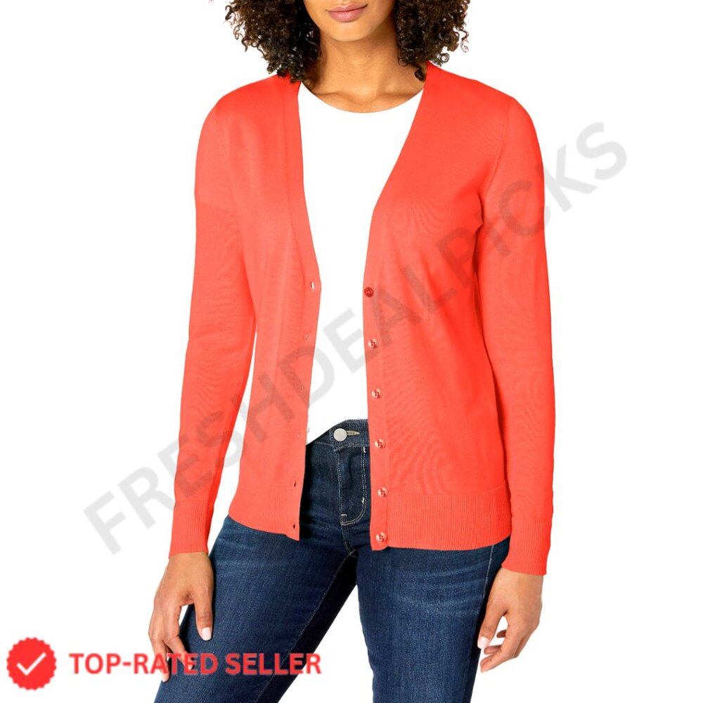 Lightweight V-Neck Cardigan Sweater Classic Layering Piece Button Front